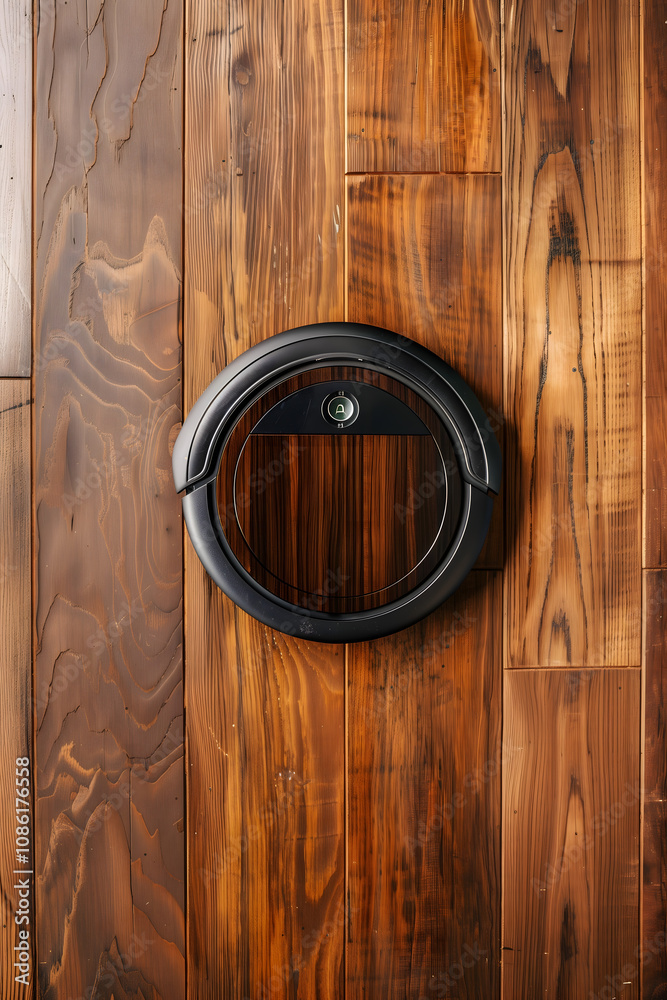 Fototapeta premium Robot vacuum cleaning laminate wooden floor. High quality photo