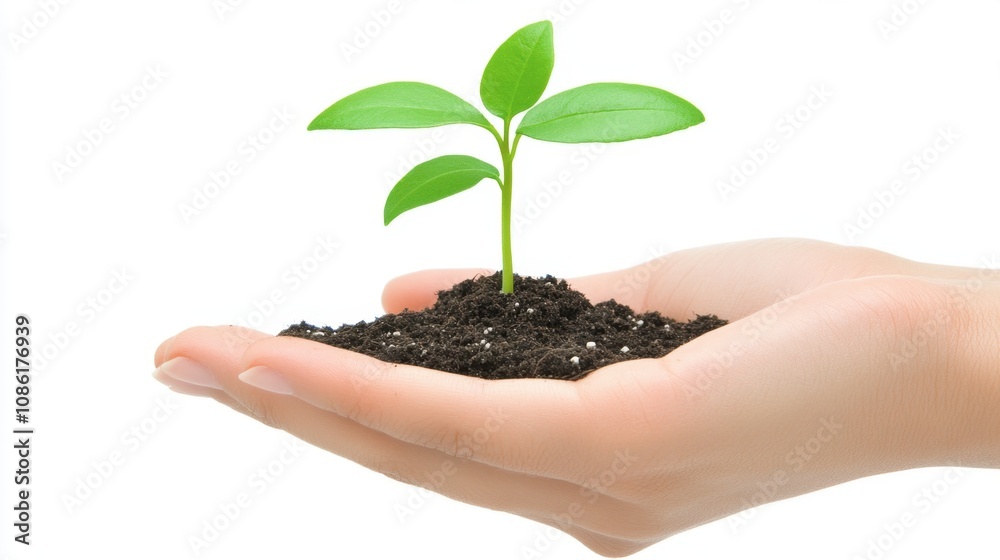 Fresh Seedling Growing in Hand on White Background Fresh Seedling Growing in Hand on White Background