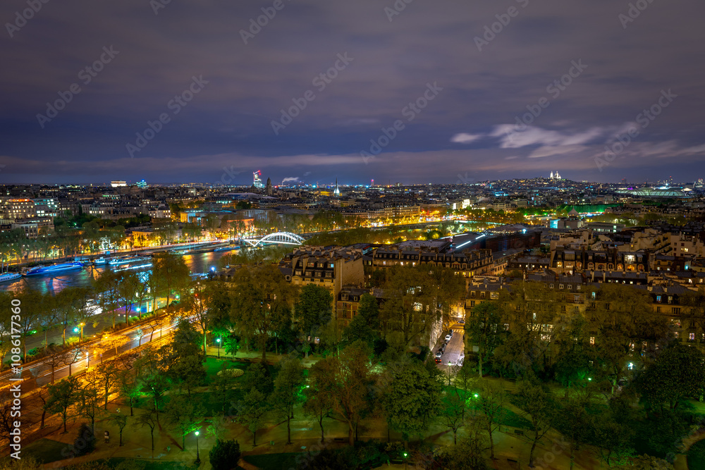 Fototapeta premium night view of the city Paris from Eiffel Tower