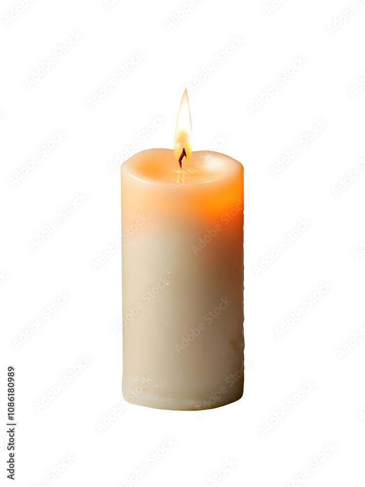 Elegant pillar candles with glowing flames, isolated on a transparent or white background. Elegant pillar candles with glowing flames, isolated on a transparent or white background.