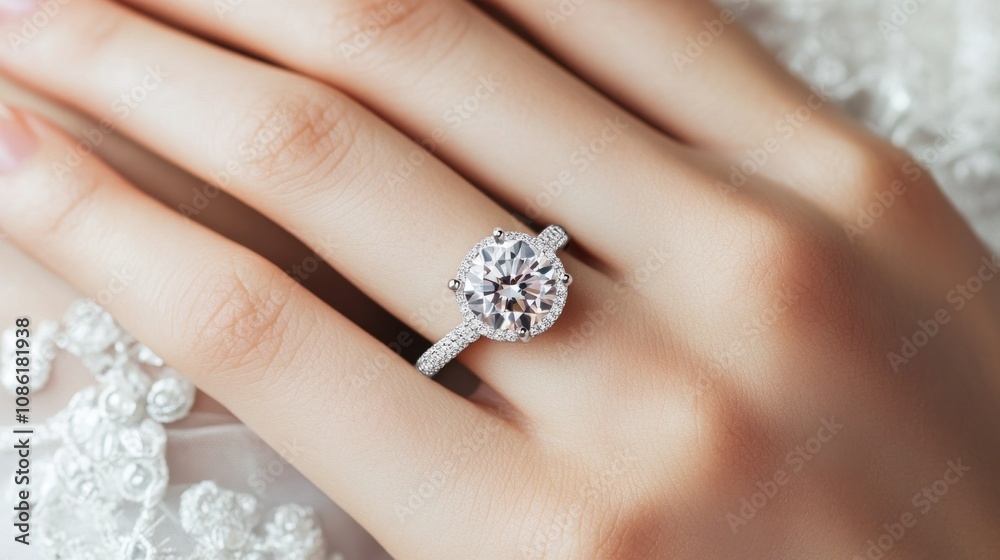 Elegant Diamond Ring on a Delicate Hand Elegant Diamond Ring on a Delicate Hand