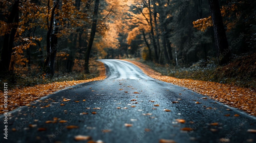 Autumn Road in Forest Autumn Road in Forest