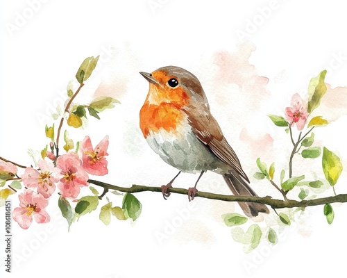 Springtime Invitation Illustration on White with copy-space. Beautiful Natural Watercolour Artwork.