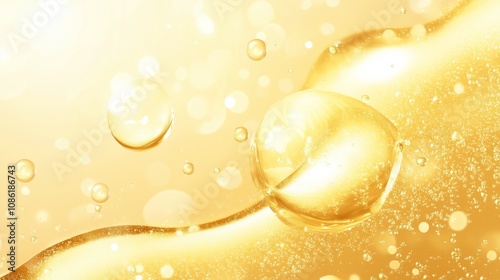 Weightless oil orbs infused with collagen, harmonizing with a tranquil pastel setting for a premium skincare concept.