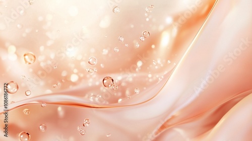 Weightless oil orbs infused with collagen, harmonizing with a tranquil pastel setting for a premium skincare concept.