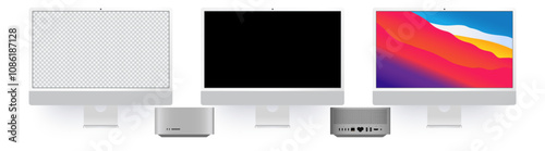 Mockup of a computer monitor Apple Studio Display. Apple computer set. M3 Max and M3 Ultra. Vector illustrations. Ukraine, Zdolbuniv, November 19
