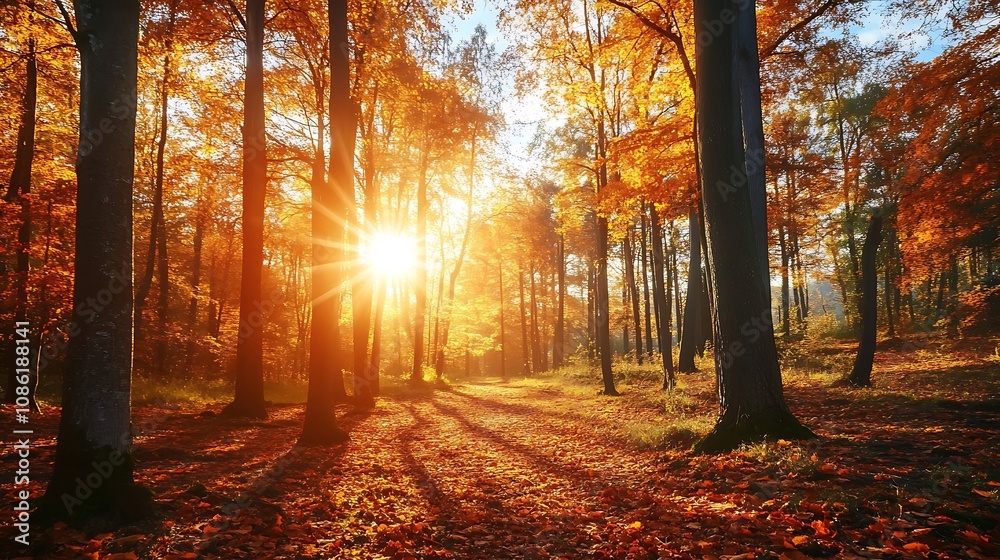 Fototapeta premium Autumn Sunset in Forest