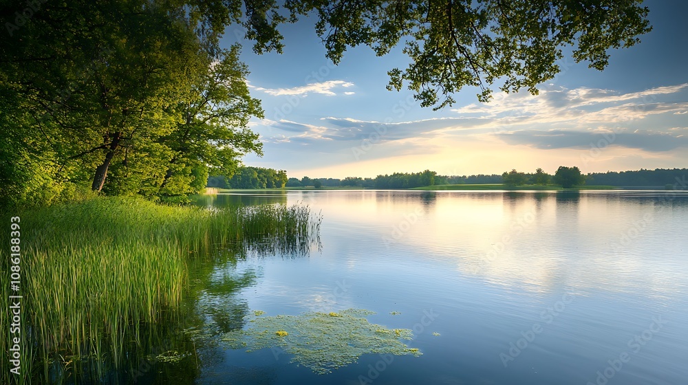Fototapeta premium Sunset over Calm Lake in Summer