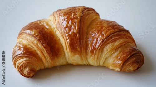 Golden Croissant on White Background