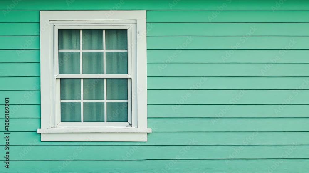 A turquoise wall featuring a white-framed window. A turquoise wall featuring a white-framed window.