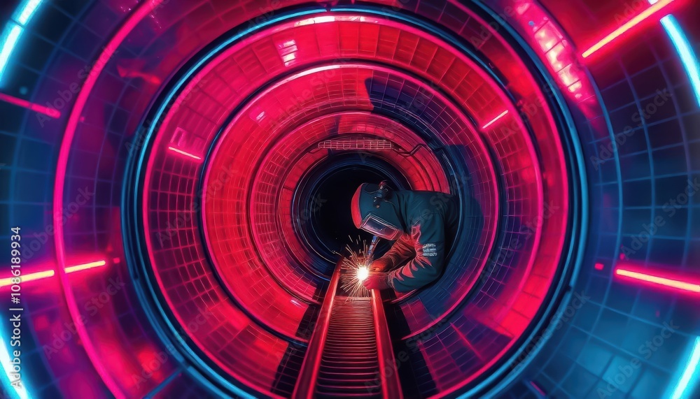 Welding action in high-tech environment industrial setting captivating visuals futuristic perspective technology concept