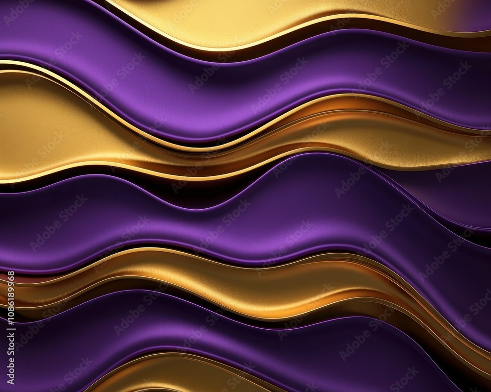 Wavy Golden and Purple Metallic 3D Background. Wavy Golden and Purple Metallic 3D Background.
