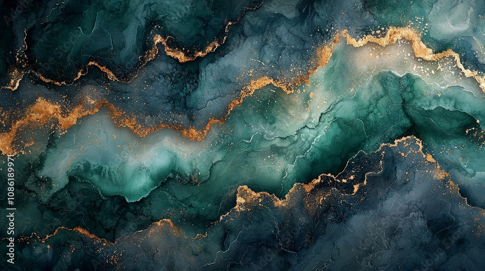 Abstract fluid art featuring teal and gold waves, creating a serene and elegant composition. Abstract fluid art featuring teal and gold waves, creating a serene and elegant composition.
