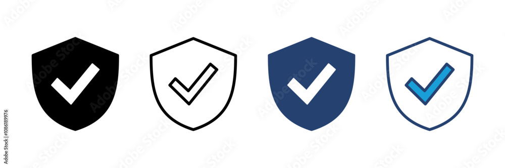 Shield check mark icon vector. Protection approve sign. Safe icon vector Shield check mark icon vector. Protection approve sign. Safe icon vector
