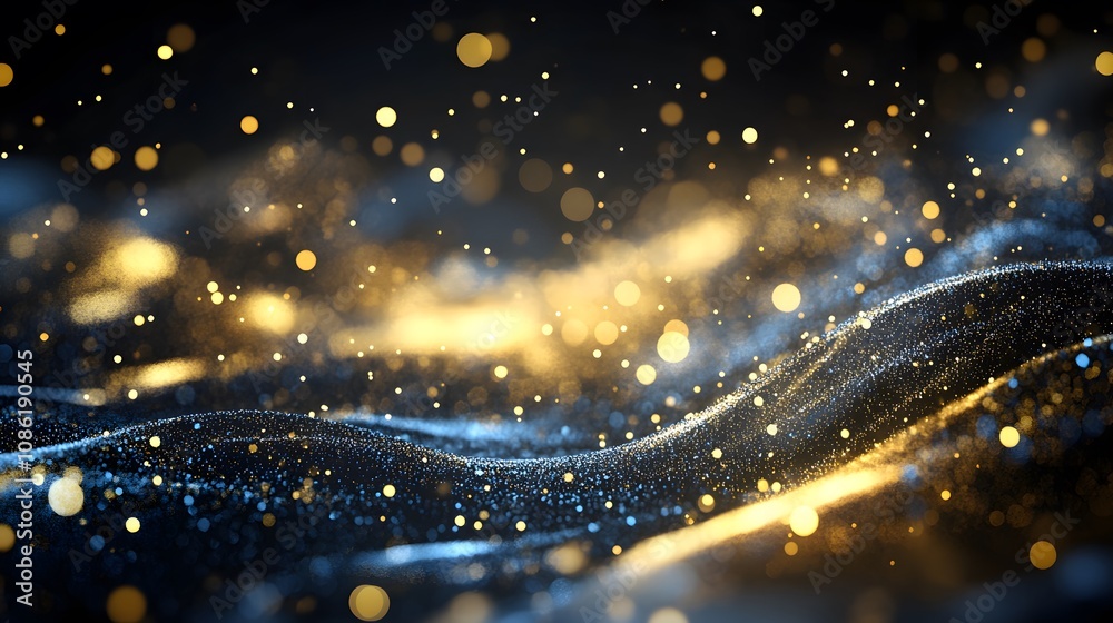 Fototapeta premium Abstract Dark Background with Glittering Waves and Bokeh Lights