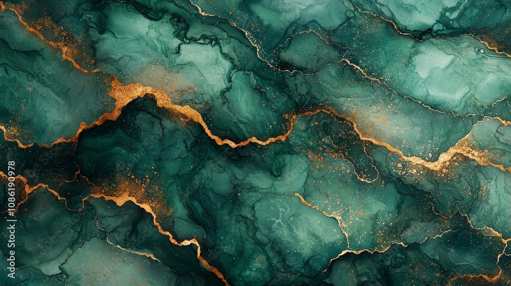 Abstract fluid art featuring teal, gold, and dark green hues with flowing patterns. Abstract fluid art featuring teal, gold, and dark green hues with flowing patterns.