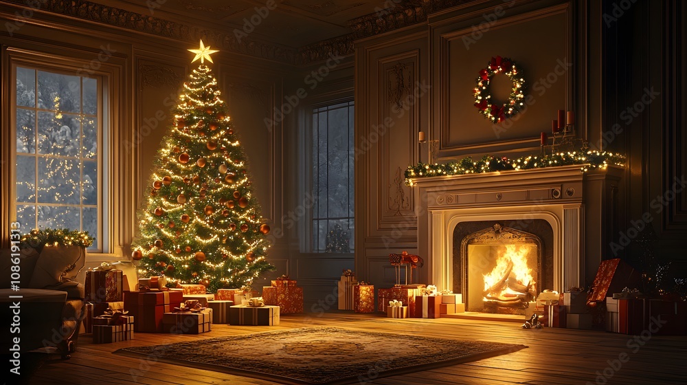 custom made wallpaper toronto digitalA Christmas Tree and Fireplace in a Cozy Victorian Home