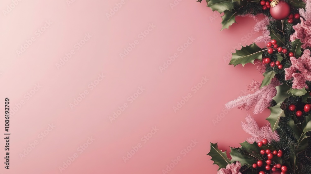 Festive holiday arrangement with greenery and decorative elements. Festive holiday arrangement with greenery and decorative elements.