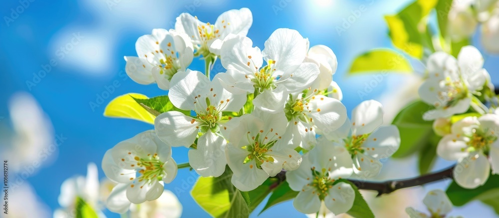 Blooming Apple Blossoms Against Clear Sky