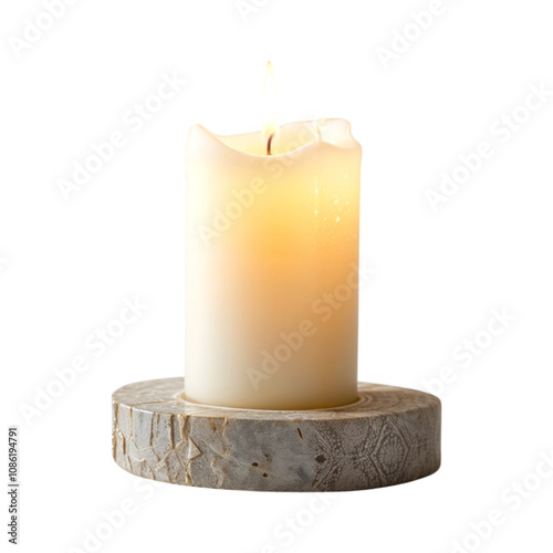 Burning white candle with fire isolated on transparent background. Candle png