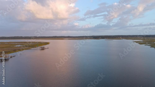 Beautiful evening view over Isle of Hope at Savannah Georgia - aerial view drone photography photo