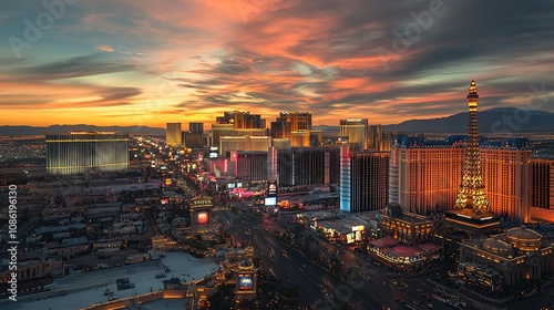 Las Vegas Strip Sunset Aerial View