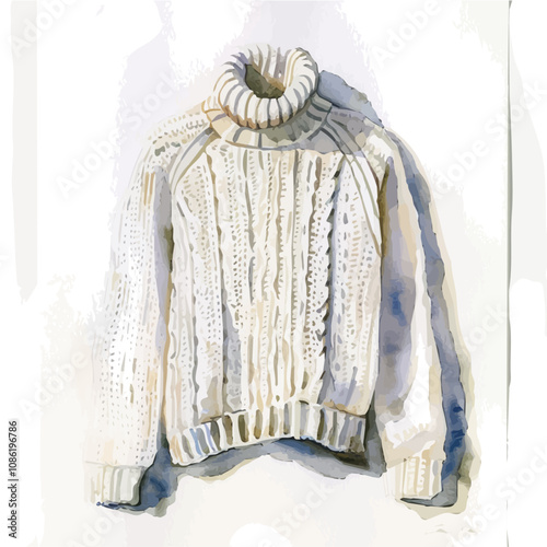 A watercolor vector of a Turtleneck Sweater, isolated on a white background. Turtleneck Sweater vector.