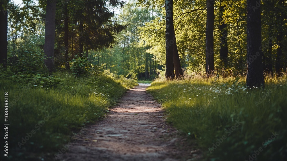 Obraz premium Forest Path Through Lush Greenery