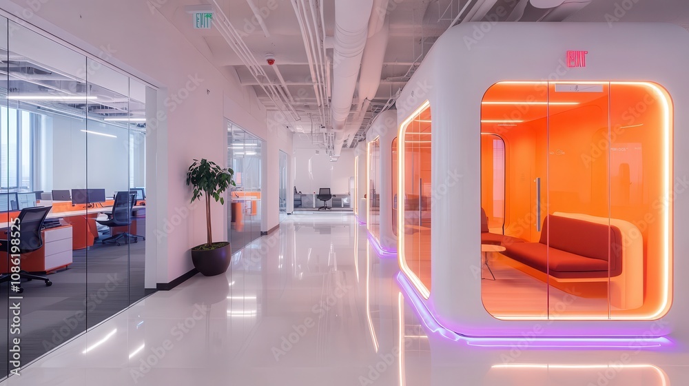 Obraz premium Business Incubator with Orange Pods and LED-Lit Flooring
