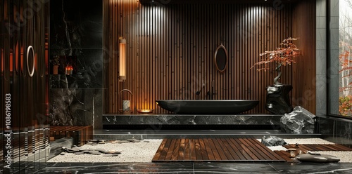 Wallpaper Mural Modern bathroom with zen garden features. Torontodigital.ca