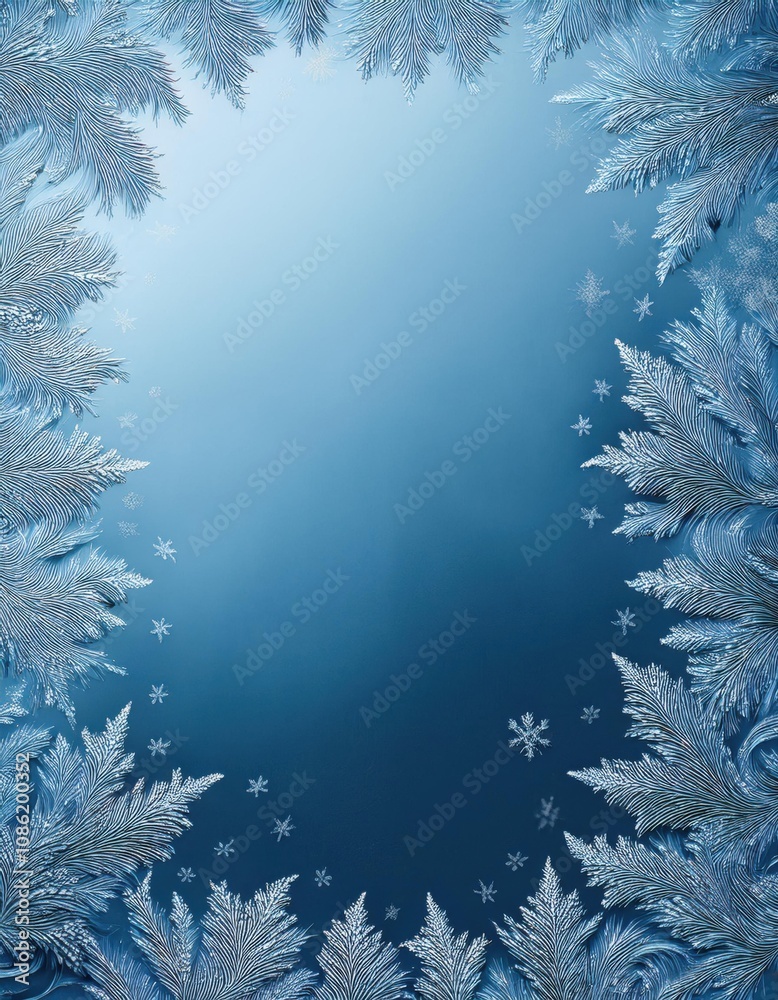 Picture of a frosty window with snowflakes, winter , frame , space for text Picture of a frosty window with snowflakes, winter , frame , space for text