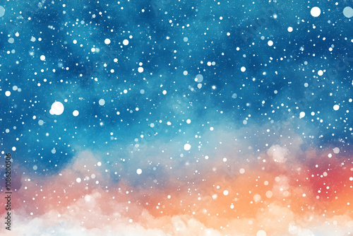 Abstract Winter Sky Watercolor Painting with Snow