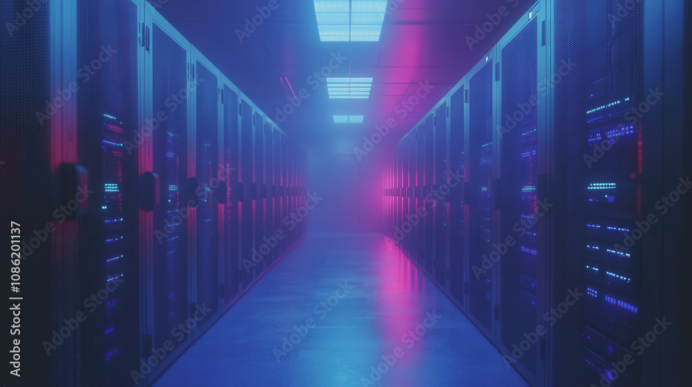 Futuristic Cyber Surveillance Concept with Digital Data Flowing Through Server Room Displaying Vibrant Neon Lights and High-Tech Environment Futuristic Cyber Surveillance Concept with Digital Data Flowing Through Server Room Displaying Vibrant Neon Lights and High-Tech Environment