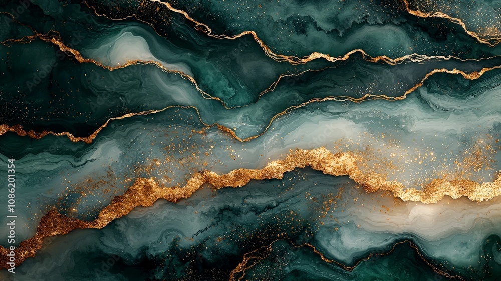 Abstract fluid art with teal, white, and gold accents creating a luxurious aesthetic. Abstract fluid art with teal, white, and gold accents creating a luxurious aesthetic.