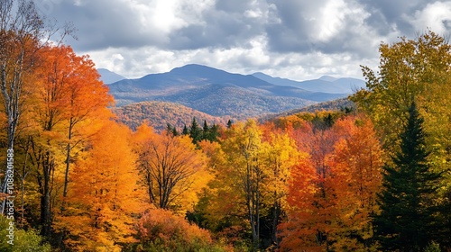 Autumn landscape, colorful trees, mountain view