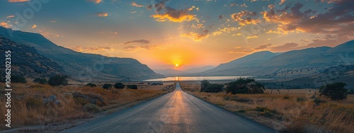 Scenic Sunset Road Through Mountain Valley Landscape