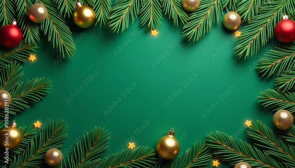 Christmas Decorations on Green Background Christmas Decorations on Green Background
