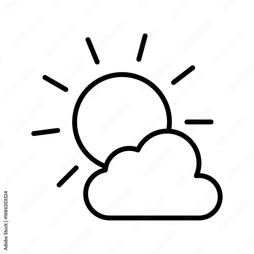 晴れ時々曇りのお天気線画アイコン_線幅修正可能 晴れ時々曇りのお天気線画アイコン_線幅修正可能