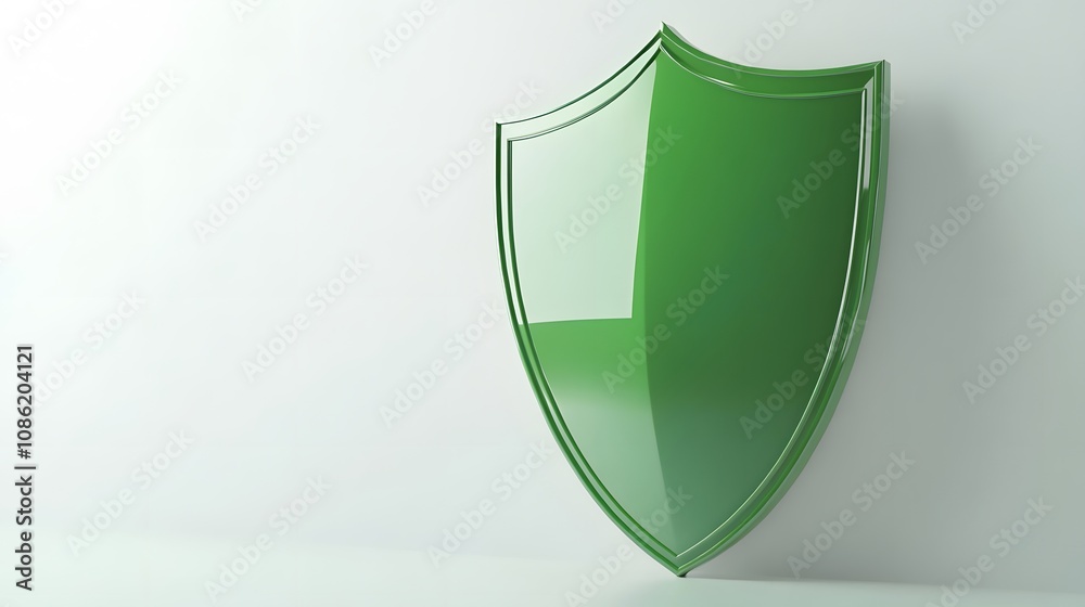 A 3D protection concept with a shield on a white background. Green shield icon A 3D protection concept with a shield on a white background. Green shield icon