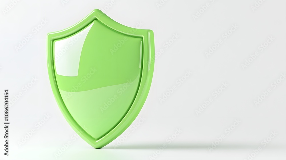 A 3D protection concept with a shield on a white background. Green shield icon A 3D protection concept with a shield on a white background. Green shield icon