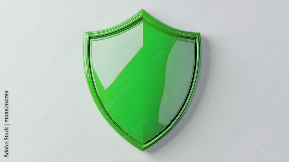 A 3D protection concept with a shield on a white background. Green shield icon A 3D protection concept with a shield on a white background. Green shield icon