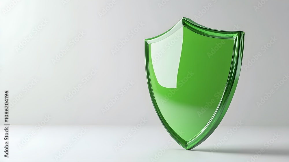 A 3D protection concept with a shield on a white background. Green shield icon A 3D protection concept with a shield on a white background. Green shield icon
