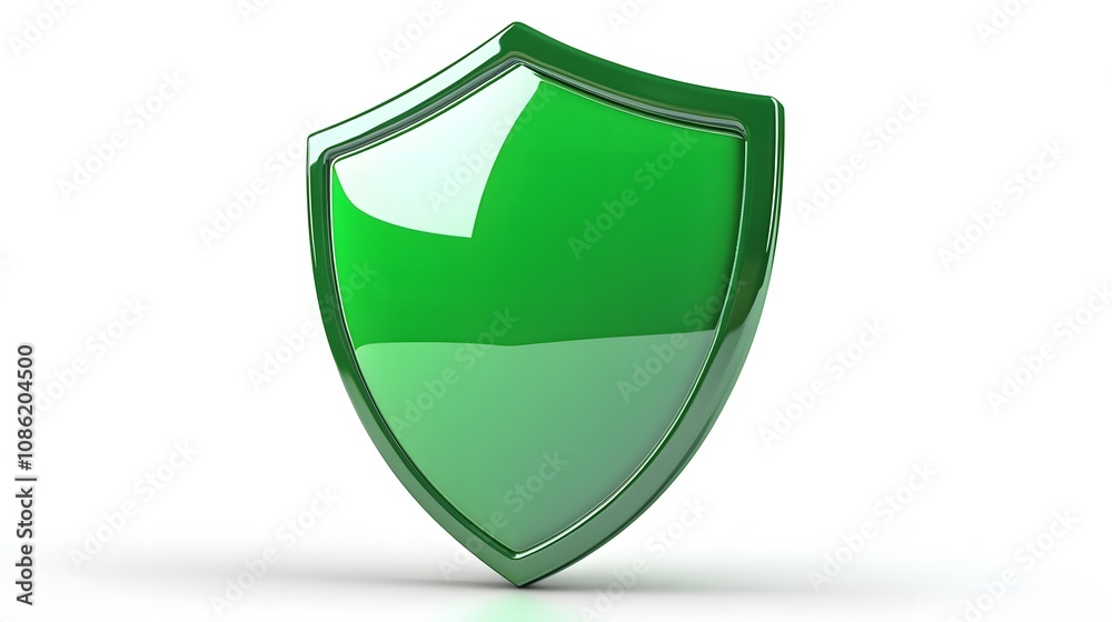 A 3D protection concept with a shield on a white background. Green shield icon A 3D protection concept with a shield on a white background. Green shield icon