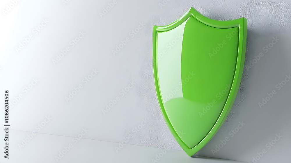 A 3D protection concept with a shield on a white background. Green shield icon A 3D protection concept with a shield on a white background. Green shield icon