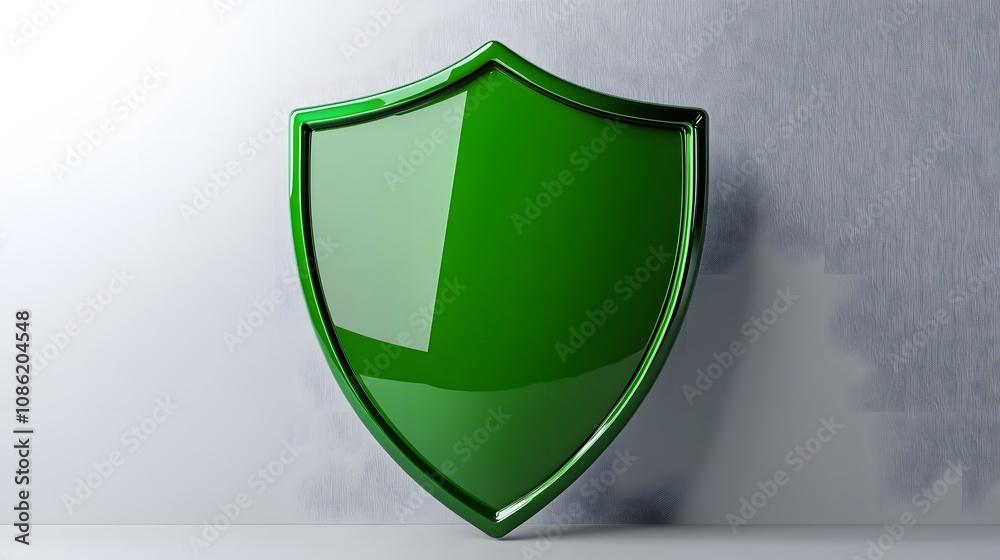 A 3D protection concept with a shield on a white background. Green shield icon A 3D protection concept with a shield on a white background. Green shield icon
