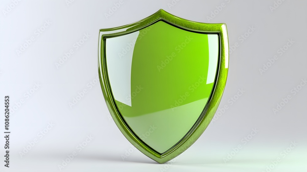 A 3D protection concept with a shield on a white background. Green shield icon A 3D protection concept with a shield on a white background. Green shield icon
