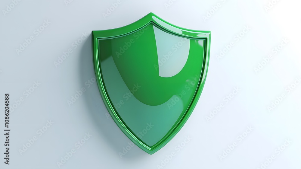 A 3D protection concept with a shield on a white background. Green shield icon A 3D protection concept with a shield on a white background. Green shield icon