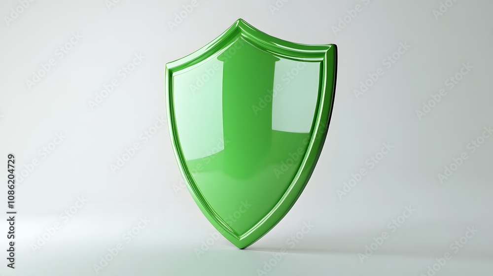 A 3D protection concept with a shield on a white background. Green shield icon A 3D protection concept with a shield on a white background. Green shield icon