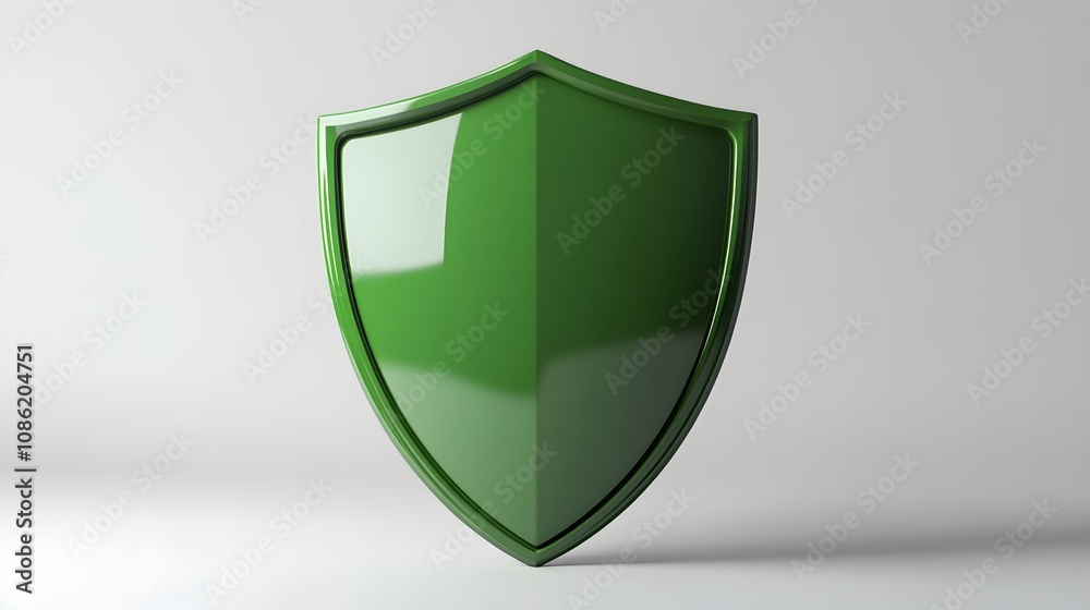 A 3D protection concept with a shield on a white background. Green shield icon A 3D protection concept with a shield on a white background. Green shield icon