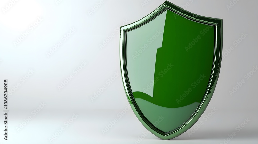 A 3D protection concept with a shield on a white background. Green shield icon
A 3D protection concept with a shield on a white background. Green shield icon